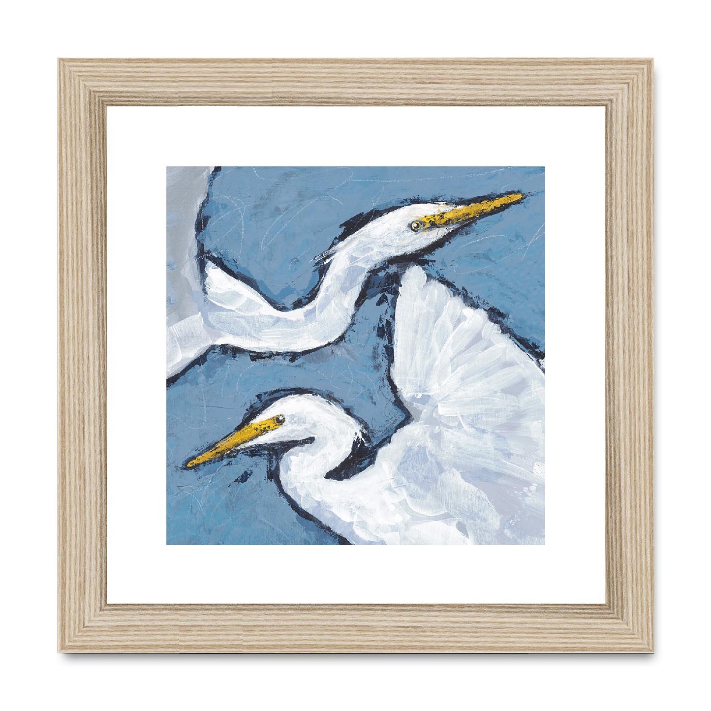 Framed Fine Art Print, White Mat,Heron Pair in Acrylic, FPS-1020-002, 8"x8", Natural Frame