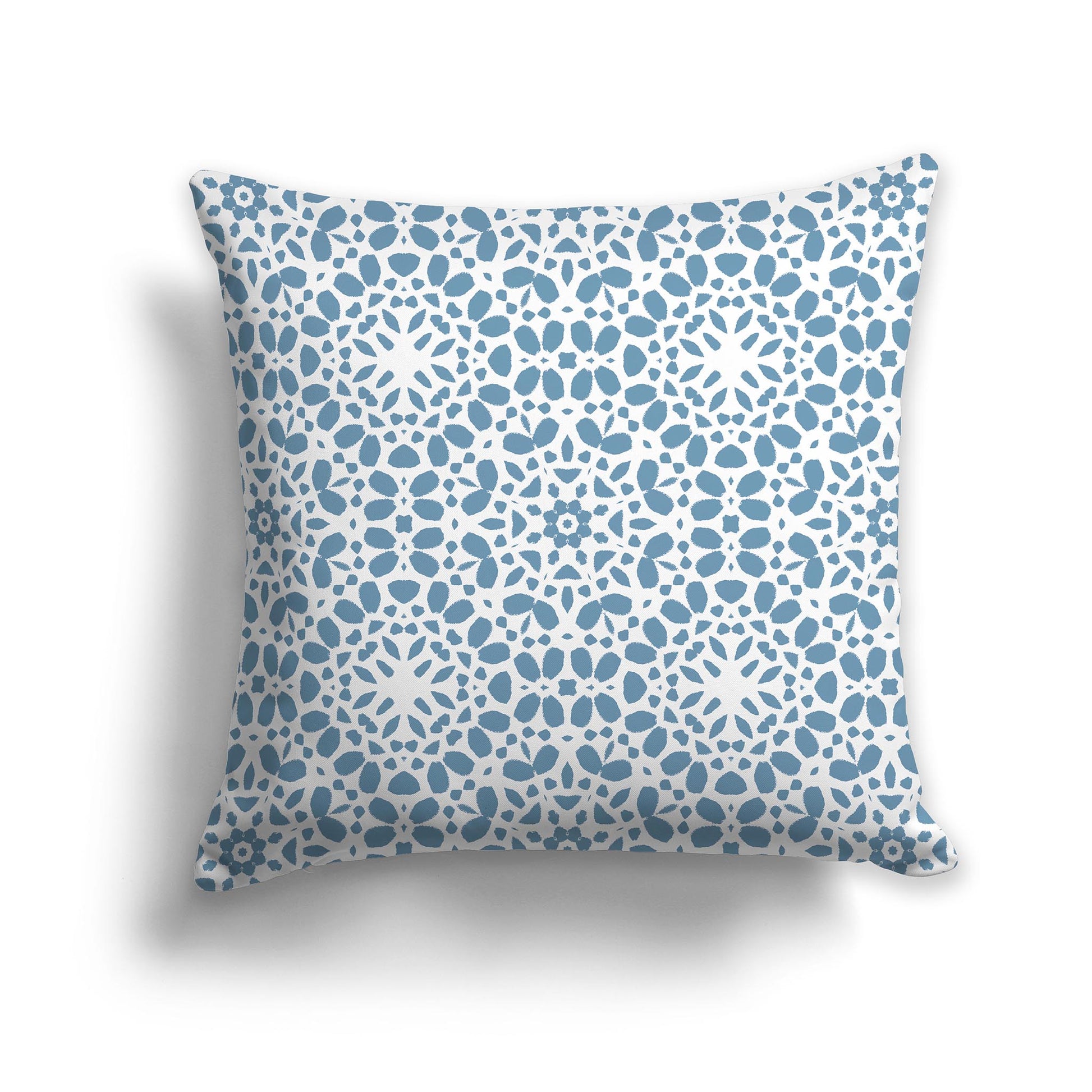 Square Throw Pillow with Fine Blue Circular Pattern on White