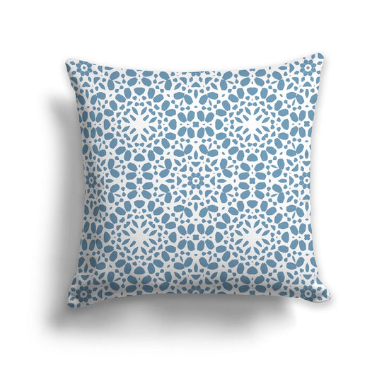 Square Throw Pillow with Fine Blue Circular Pattern on White