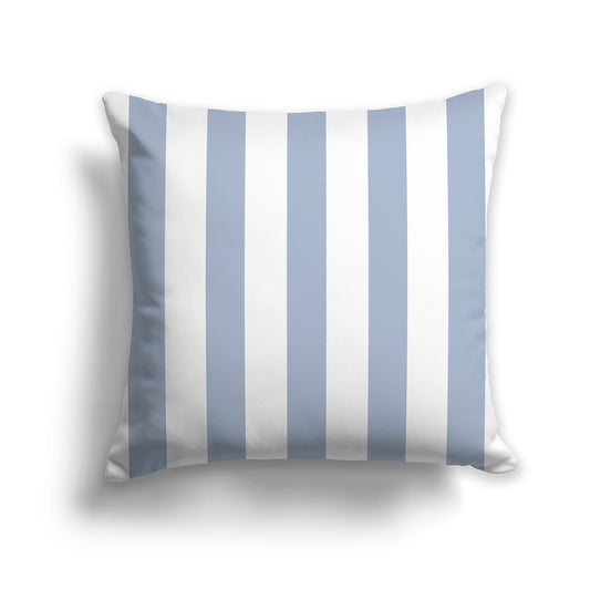 White Throw Pillow with Blue-grey Bars on Front | Faux Suede | 14 x 14 inches