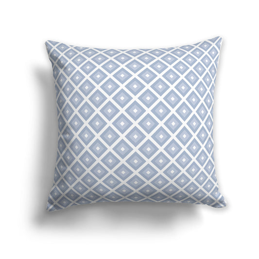 26x26 inch Throw Pillow with Blue-grey radiating squares on White