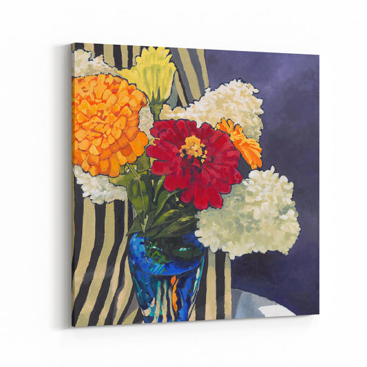 Slim Canvas Fine Art Print - Hydrangeas & Zinnias 1 - 6x6 inches