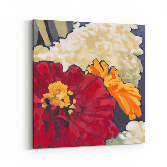Slim Canvas Fine Art Print - Hydrangeas & Zinnias 2 - 6x6 inches
