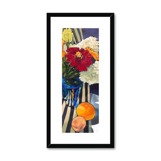 Framed Fine Art Print, White Mat - 12x24 inches | Hydrangeas & Zinnias, FPT-1030-1121-001