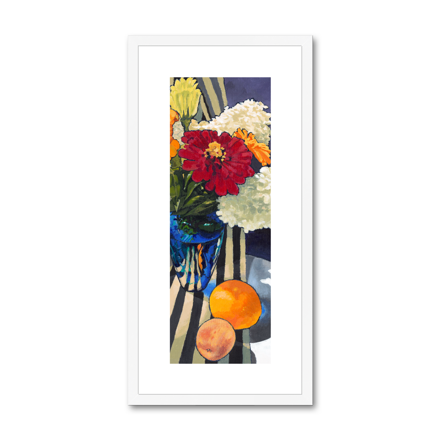 Framed Fine Art Print, White Mat - 12x24 inches | Hydrangeas & Zinnias, FPT-1030-1121-001