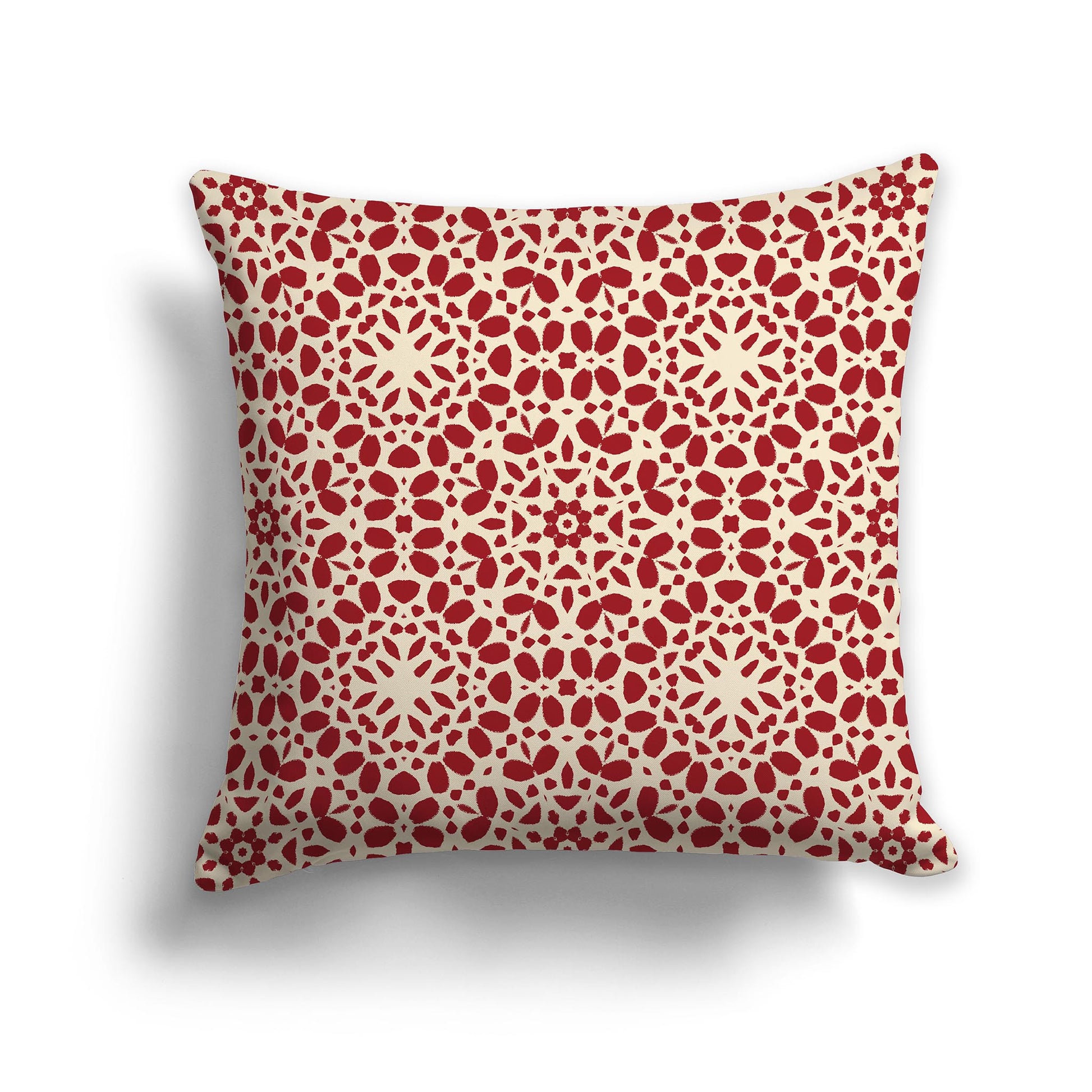 Square Throw Pillow with Fine Red Circular Pattern on Beige