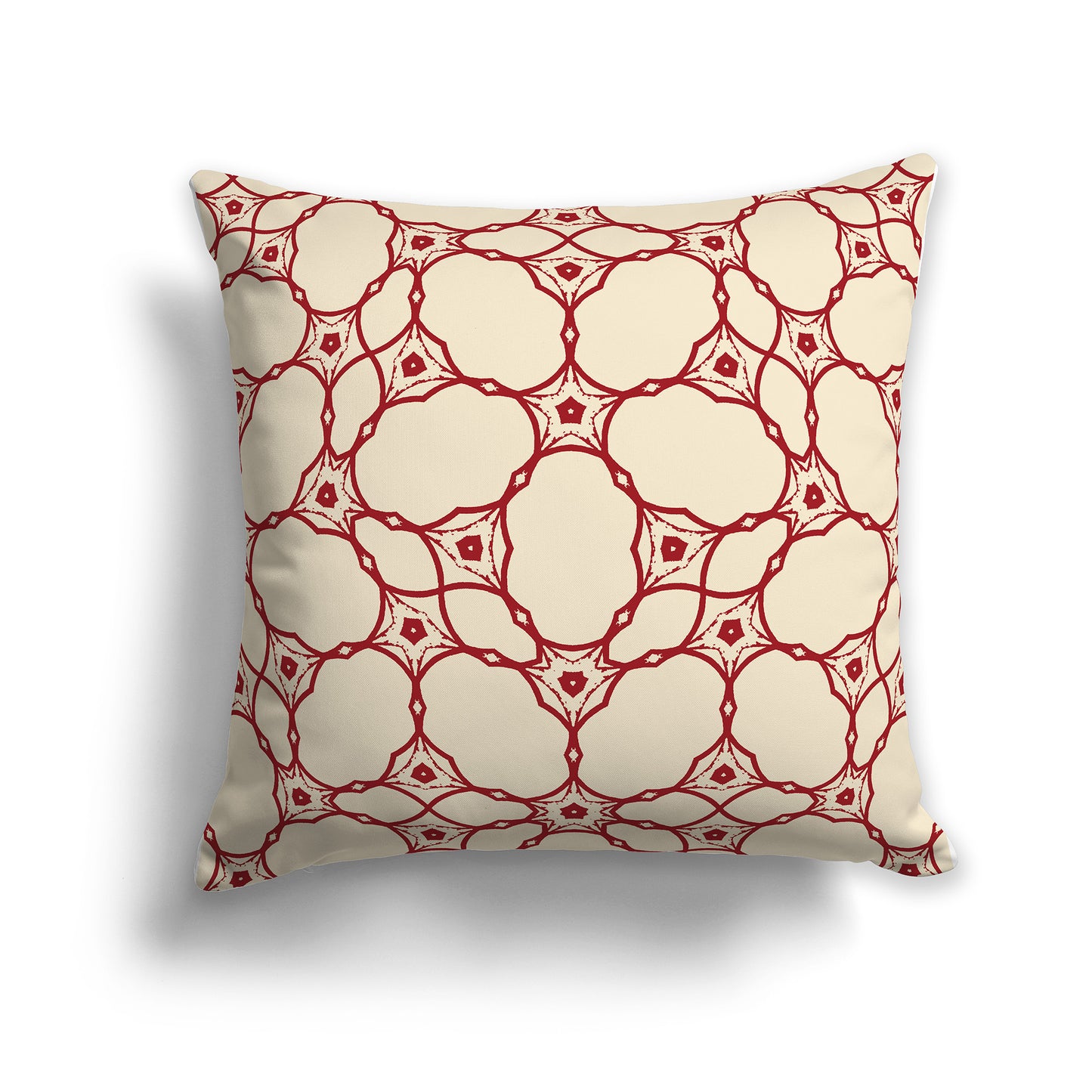 14x14 inch Throw Pillow with Red Pattern on Beige