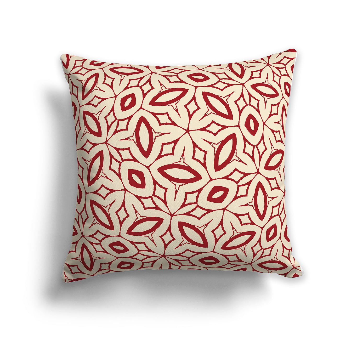 14x14 inch Throw Pillow with Red Pattern on Beige