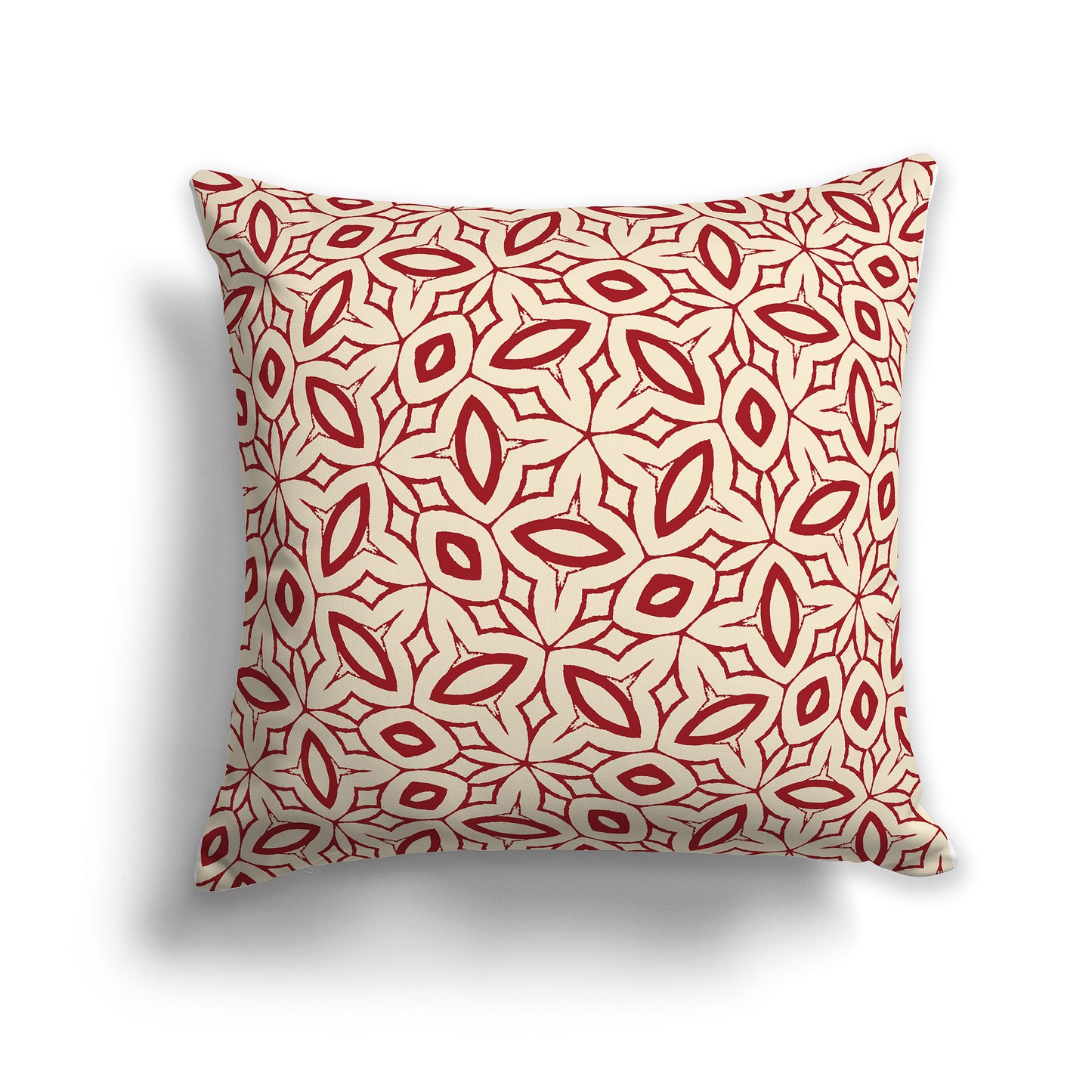 18x18 inch Throw Pillow with Red Pattern on Beige