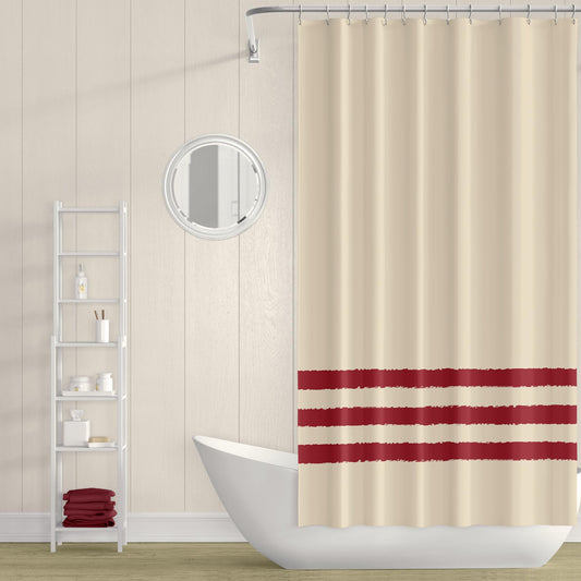 Beige Shower Curtain with Red Hand-painted Stripe Print | SC-1031