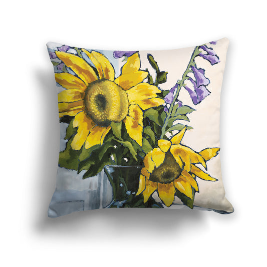 Square Throw Pillow with fine art painting of Sunflowers