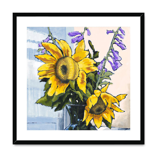 Framed Fine Art Print, White Mat,Sunflowers in Acrylic, FPS-1040, 24"x24", Black Frame