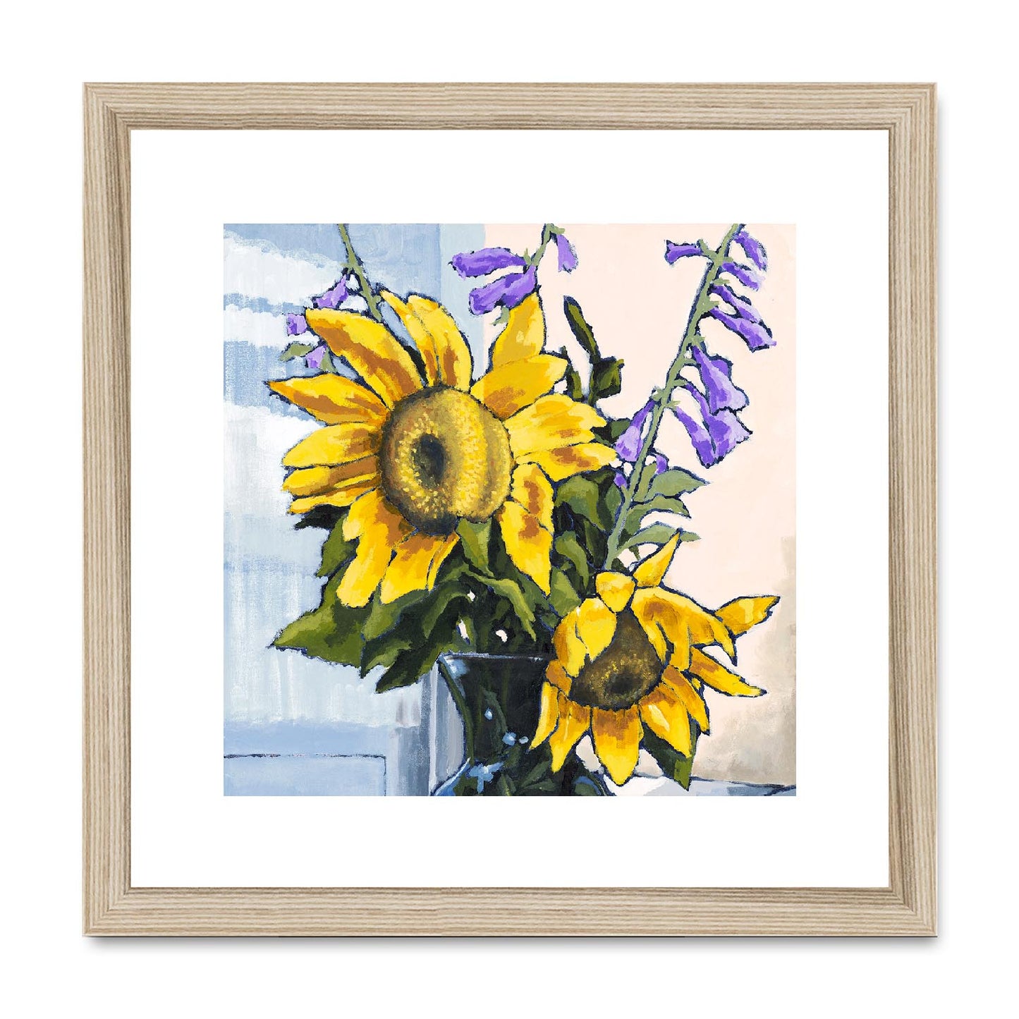 Framed Fine Art Print, White Mat,Sunflowers in Acrylic, FPS-1040, 12"x12", Natural Frame