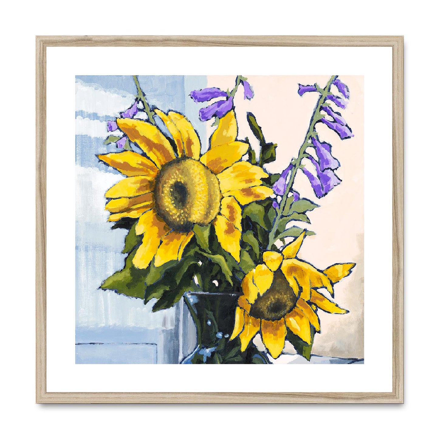 Framed Fine Art Print, White Mat,Sunflowers in Acrylic, FPS-1040, 24"x24", Natural Frame