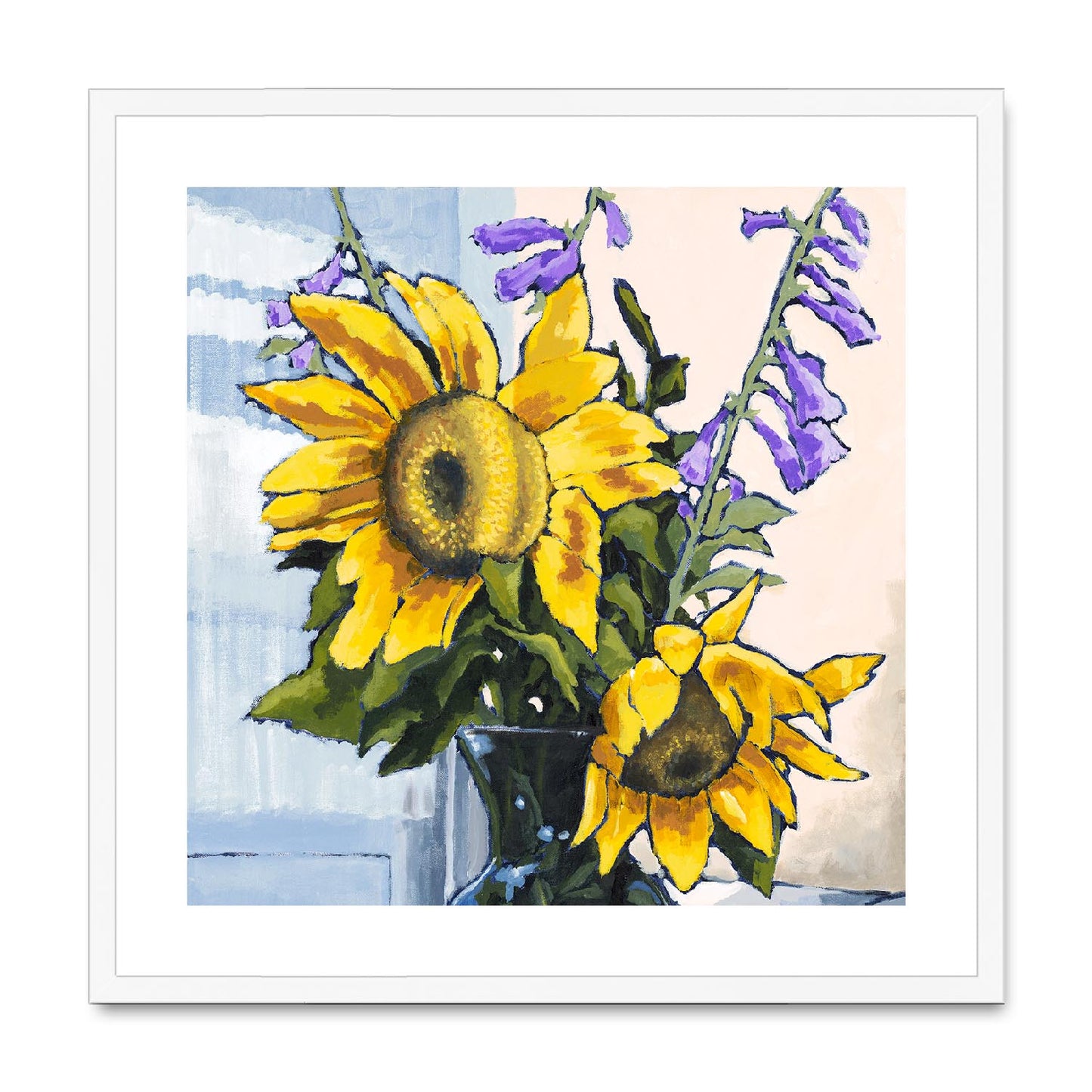 Framed Fine Art Print, White Mat,Sunflowers in Acrylic, FPS-1040, 24"x24", White Frame