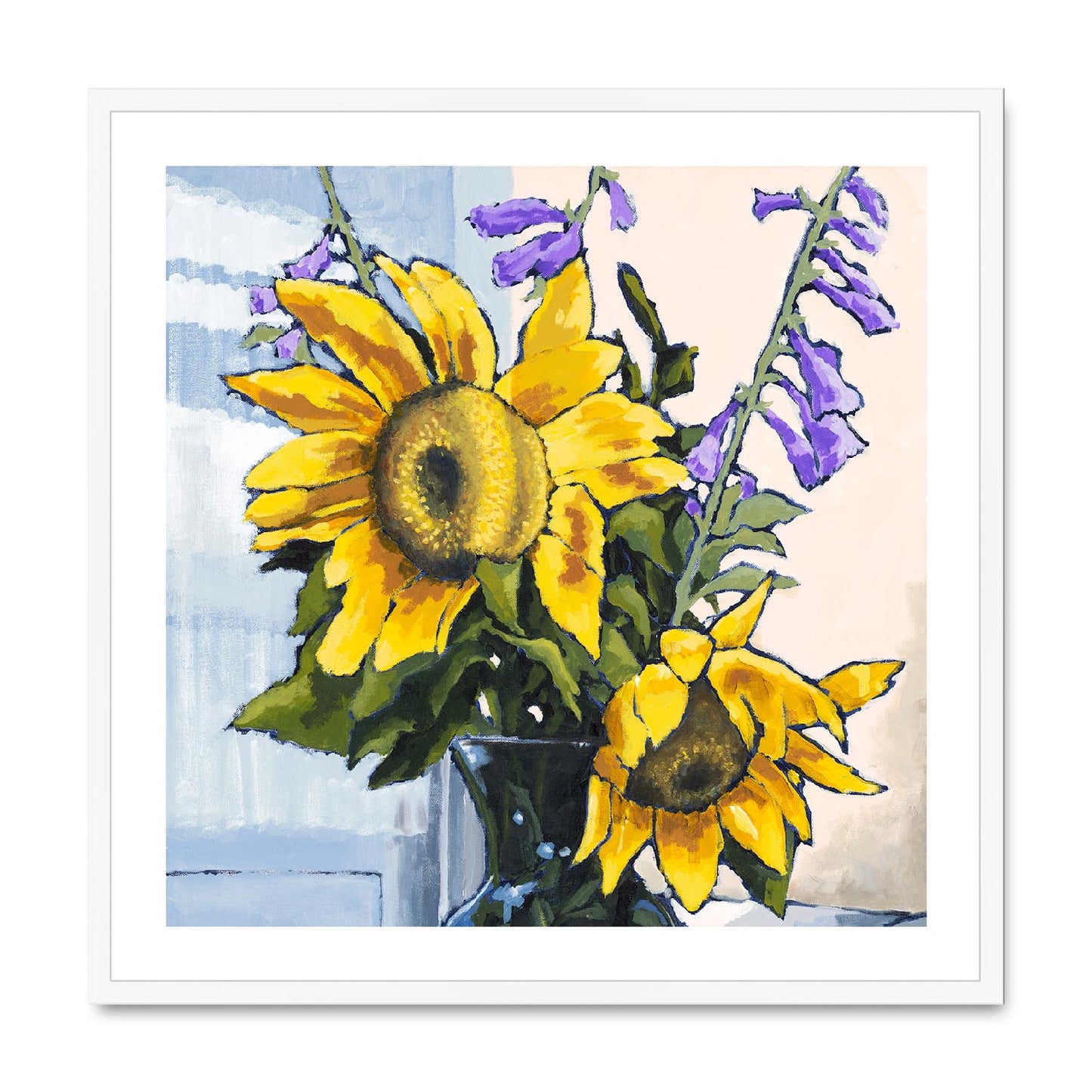 Framed Fine Art Print, White Mat,Sunflowers in Acrylic, FPS-1040, 28"x28", White Frame