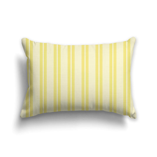 Muted Yellow Throw Pillow with Two-tone Yellow and White Multistripe on Front | Faux Suede | 20 x 14 inches