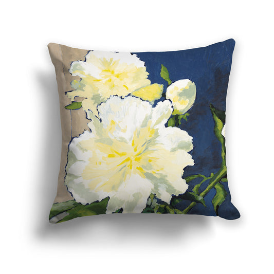Square Throw Pillow with fine art painting of White Peonies