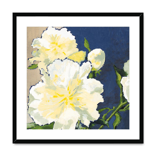 Framed Fine Art Print, White Mat,White Peonies in Acrylic, FPS-1050, 24"x24", Black Frame