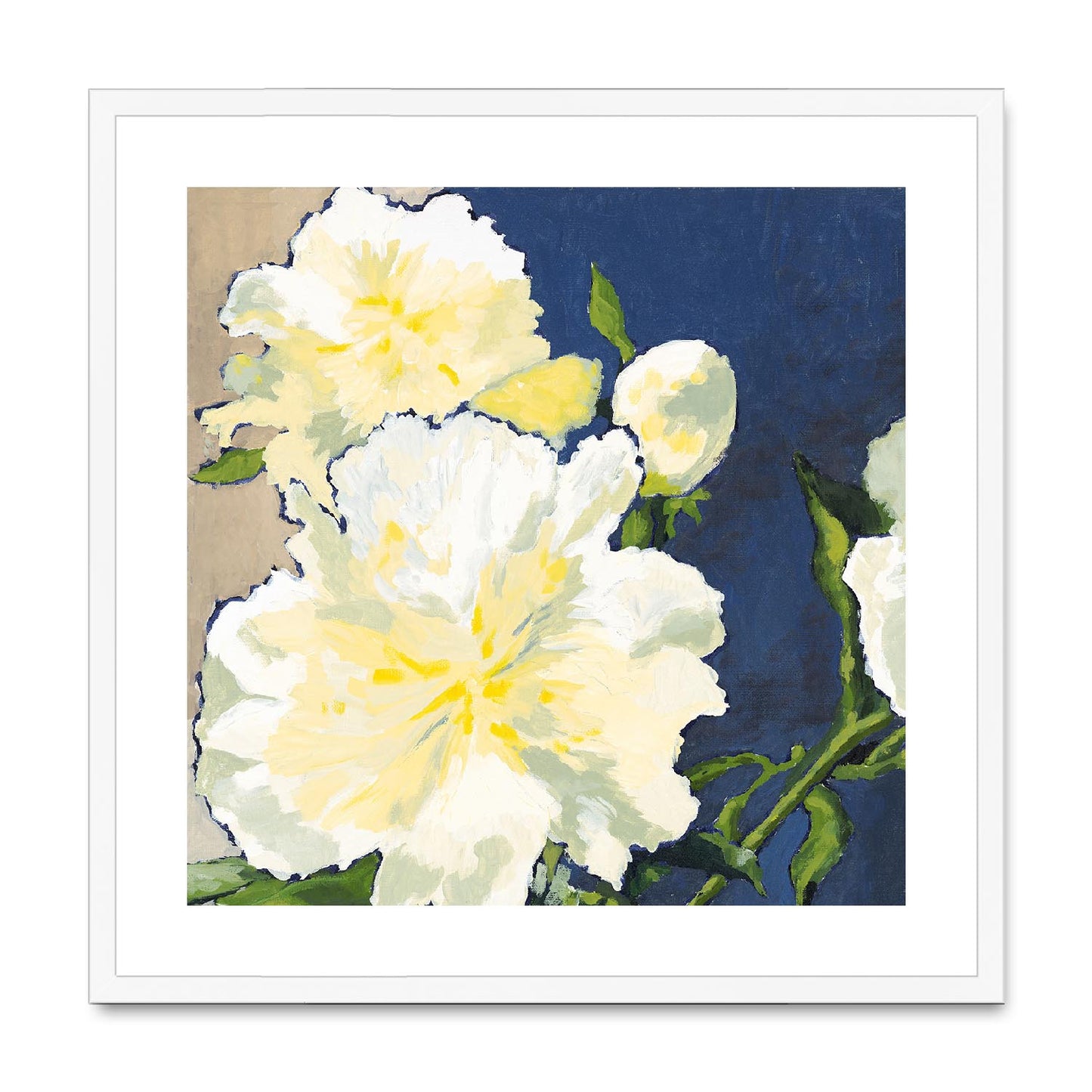 Framed Fine Art Print, White Mat,White Peonies in Acrylic, FPS-1050, 24"x24", White Frame
