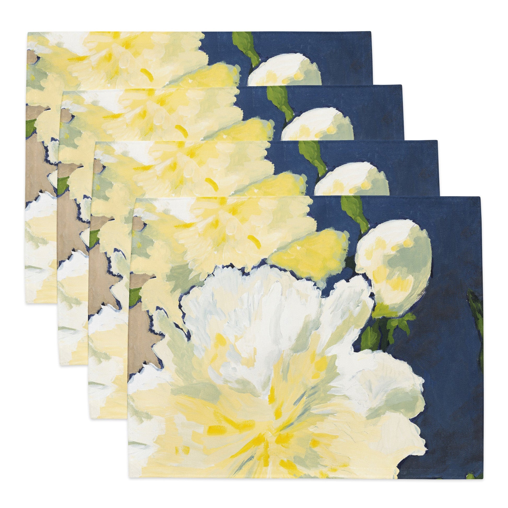White Peonies — Fine Art Polyester Placemats — 4-Pc Set #PSFL-1050