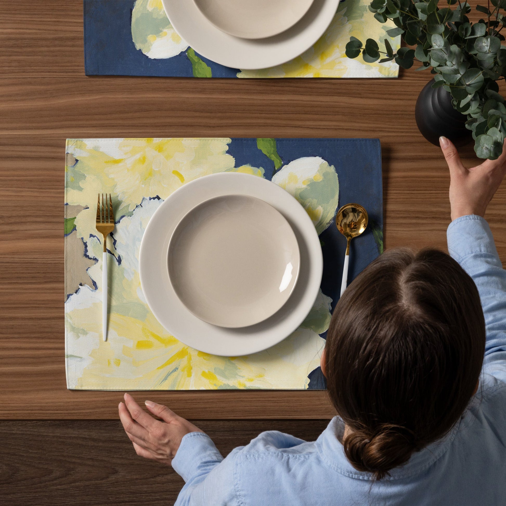 White Peonies — Fine Art Polyester Placemats — 4-Pc Set #PSFL-1050