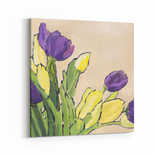 Slim Canvas Fine Art Print - Purple & Yellow Tulips 1 - 6x6 inches