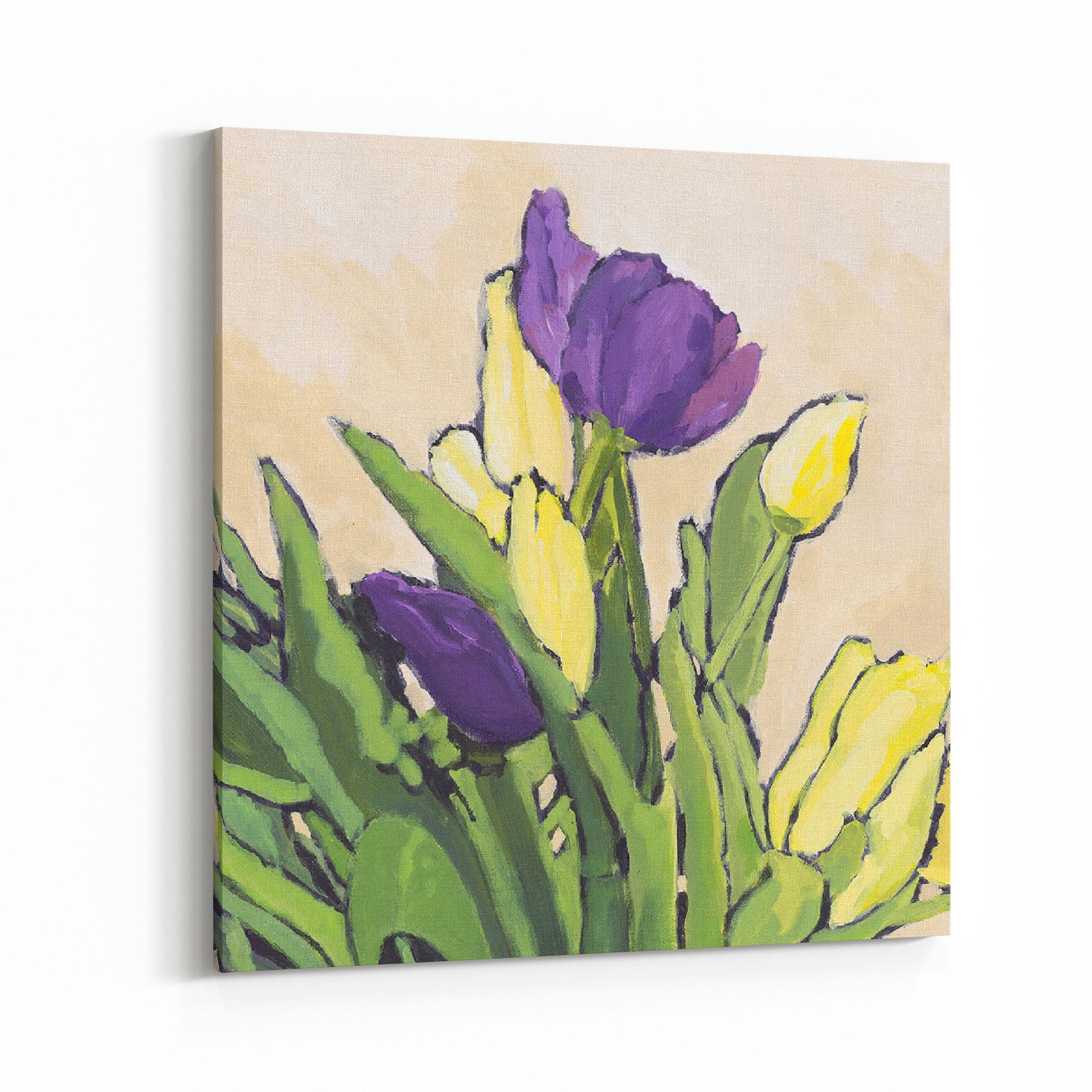 Slim Canvas Fine Art Print - Purple & Yellow Tulips 2 - 6x6 inches