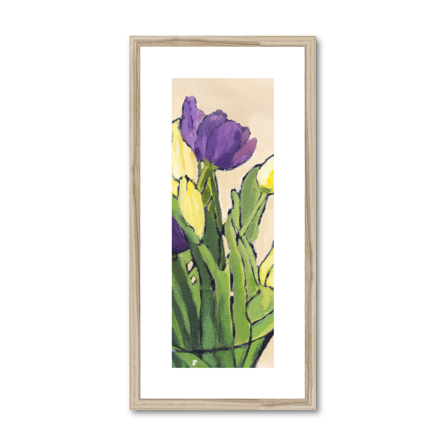 Framed Fine Art Print, White Mat - 12x24 inches | Purple & Yellow Tulips, FPT-1060-1117-001