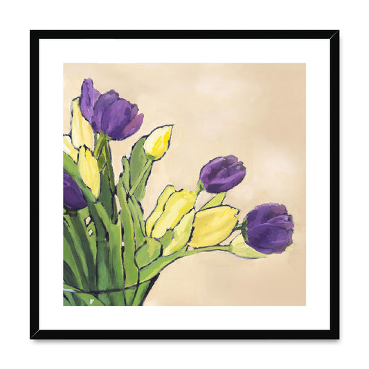 Framed Fine Art Print, White Mat,Purple & Yellow Tulips in Acrylic, FPS-1060-001, 24"x24", Black Frame