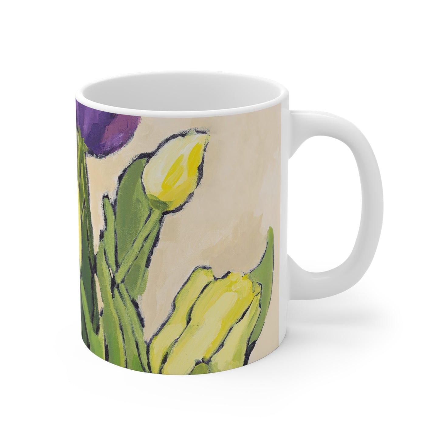 Purple & Yellow Tulips Fine Art 11oz Ceramic Mug