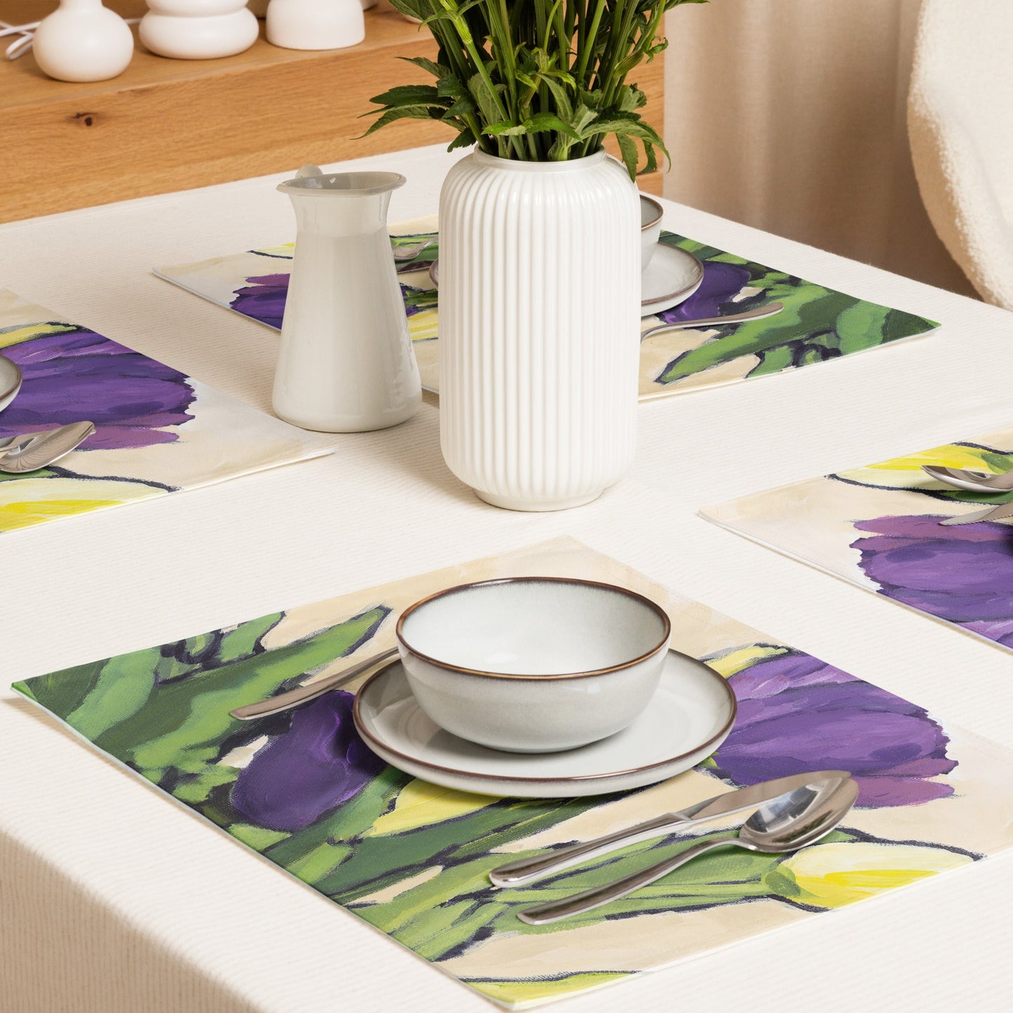 Purple & Yellow Tulips — Fine Art Polyester Placemats — 4-Pc Set #PSFL-1060