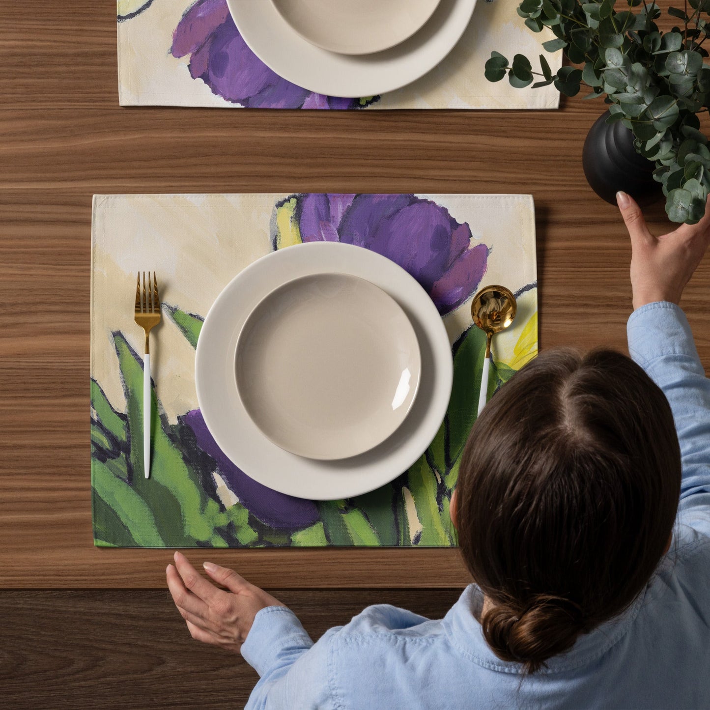 Purple & Yellow Tulips — Fine Art Polyester Placemats — 4-Pc Set #PSFL-1060