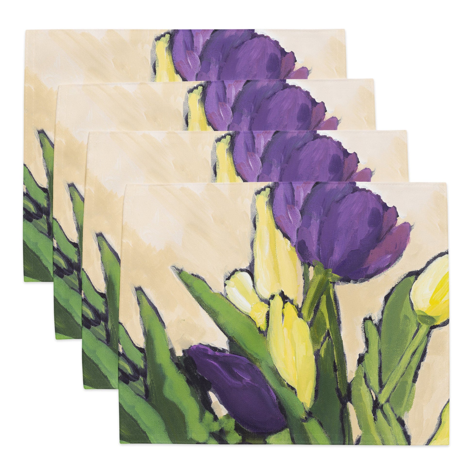 Purple & Yellow Tulips — Fine Art Polyester Placemats — 4-Pc Set #PSFL-1060