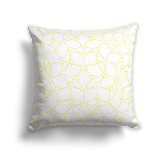 26 inch Throw Pillow with Yellow and White Web Lace Pattern