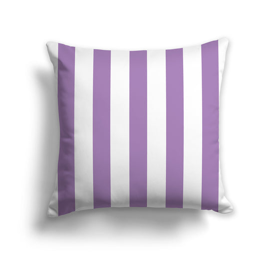 White Throw Pillow with Purple Bars on Front | Faux Suede | 14 x 14 inches