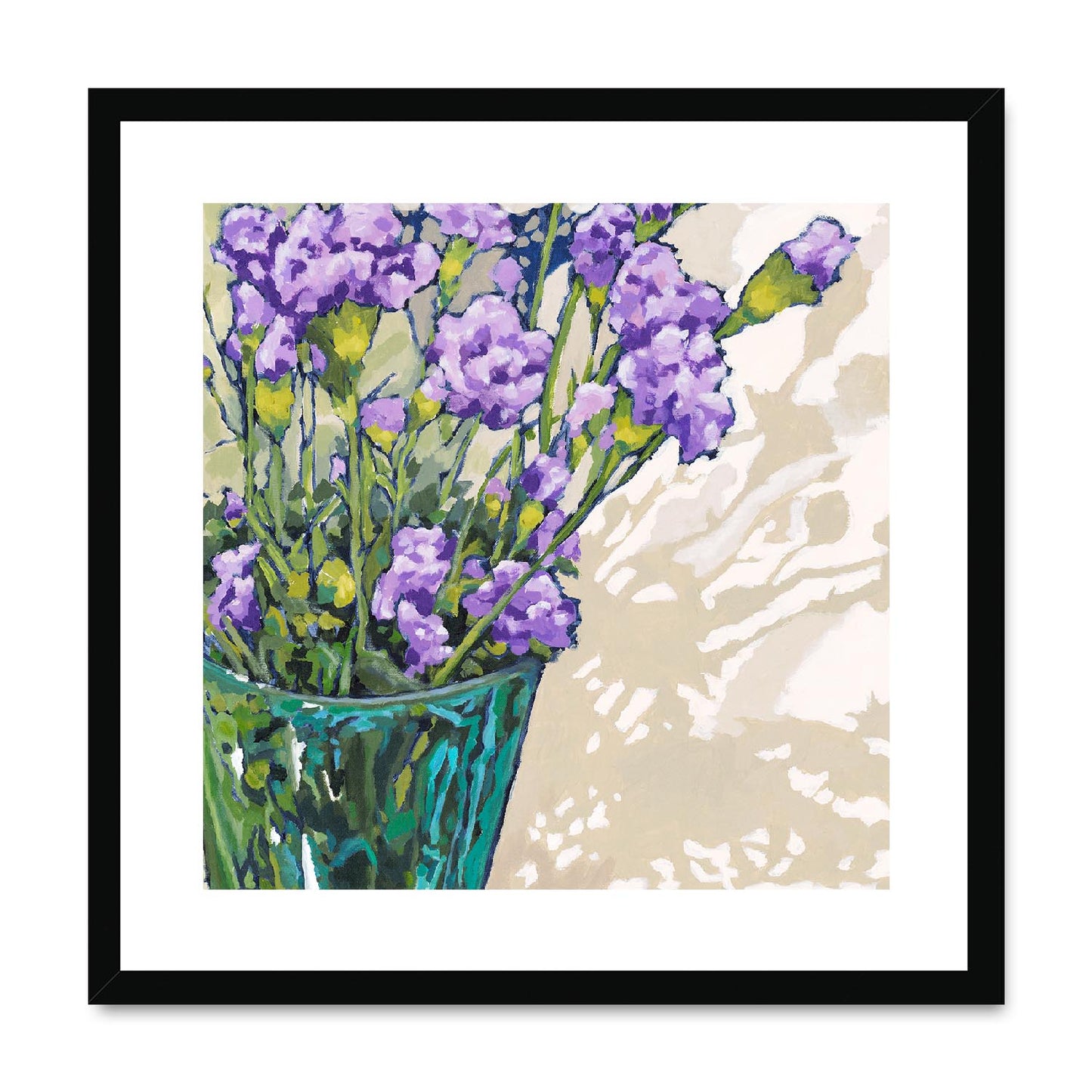 Framed Fine Art Print, White Mat,Mauve Carnations in Acrylic, FPS-1070, 20"x20", Black Frame