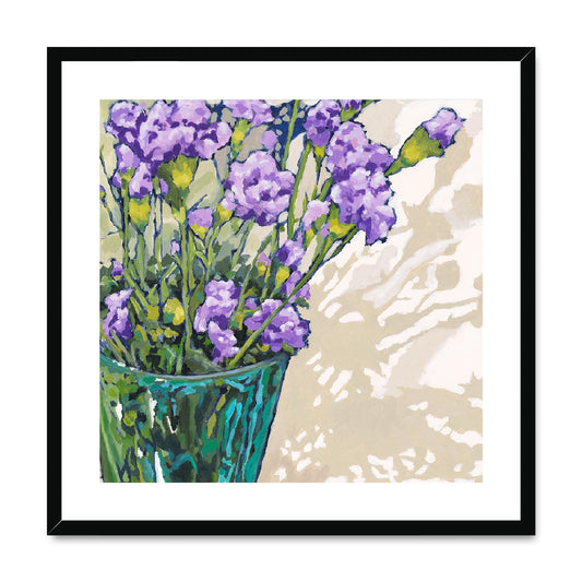 Framed Fine Art Print, White Mat,Mauve Carnations in Acrylic, FPS-1070, 24"x24", Black Frame
