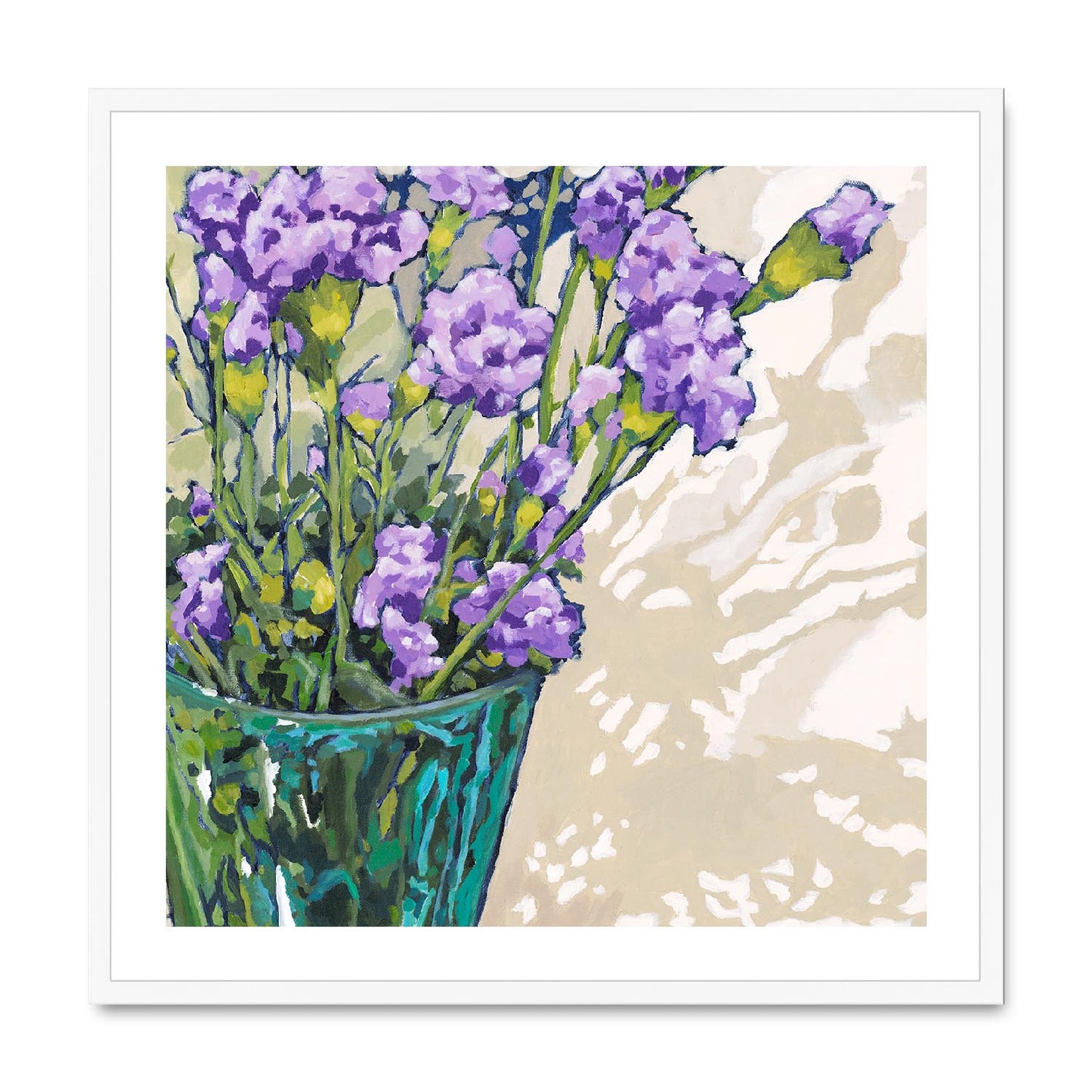 Framed Fine Art Print, White Mat,Mauve Carnations in Acrylic, FPS-1070, 28"x28", White Frame