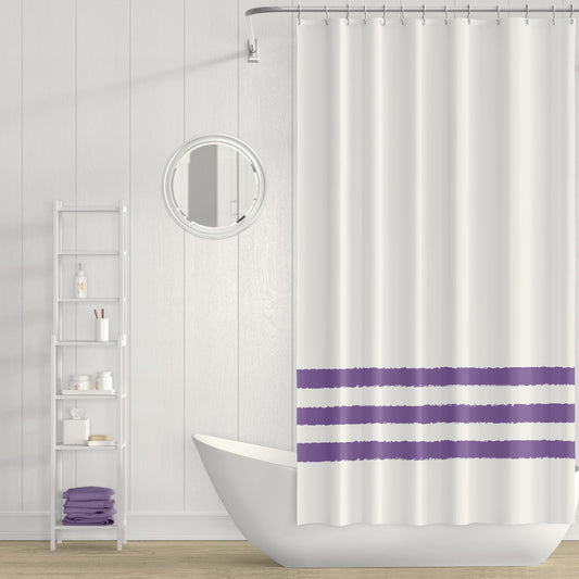 White Shower Curtain with Purple Hand-painted Stripe Print | SC-1071-175