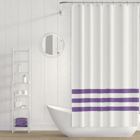 White Shower Curtain with Purple Hand-painted Stripe Print | SC-1072-175
