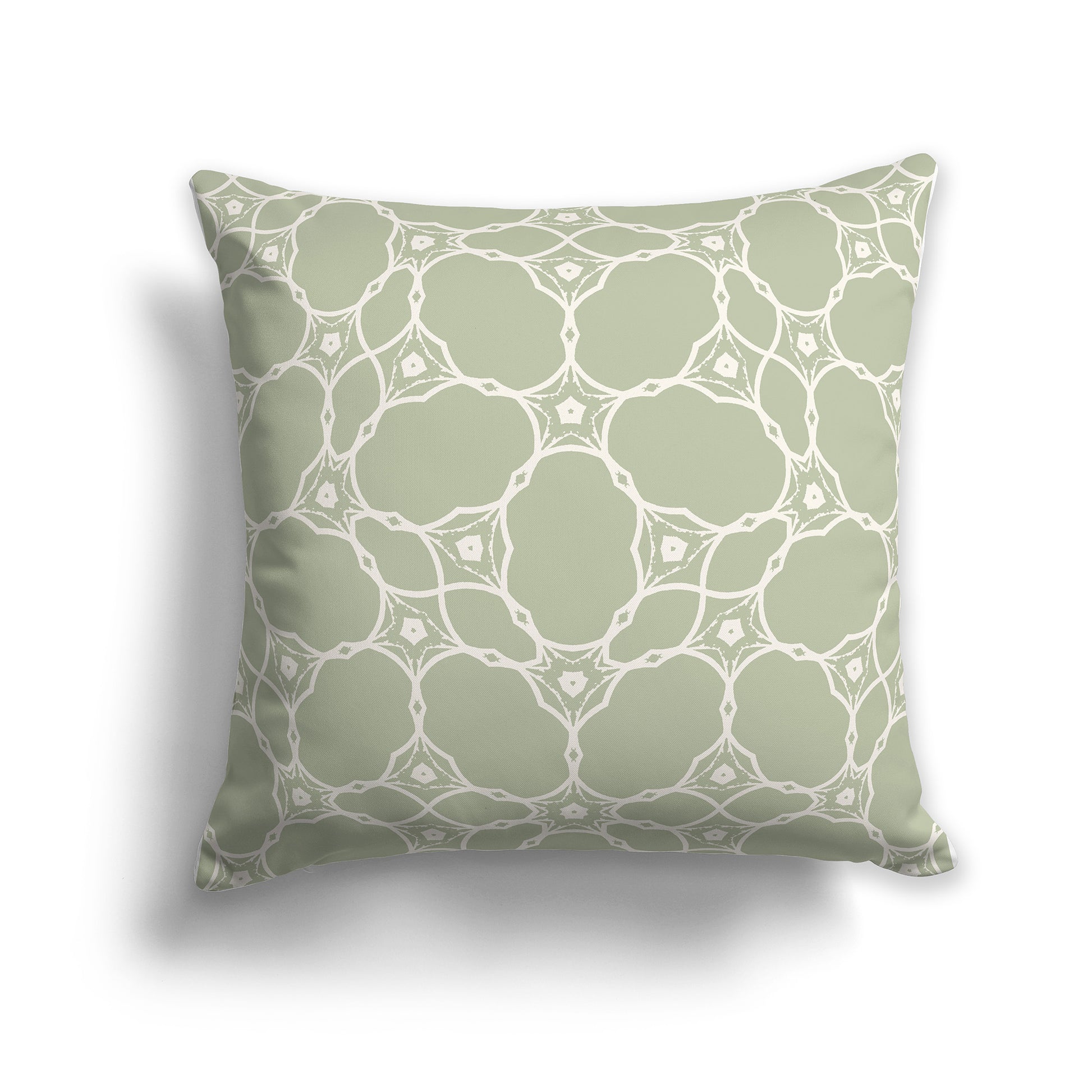14 inch Throw Pillow with Green and Beige Web Lace Pattern