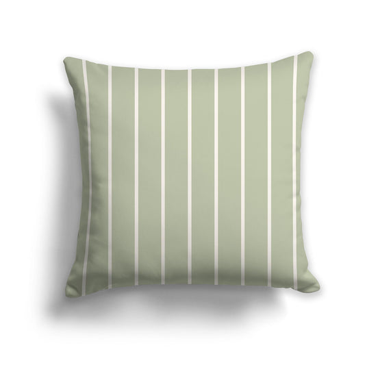 Square Throw Pillow with Green and Beige Stripe Pattern