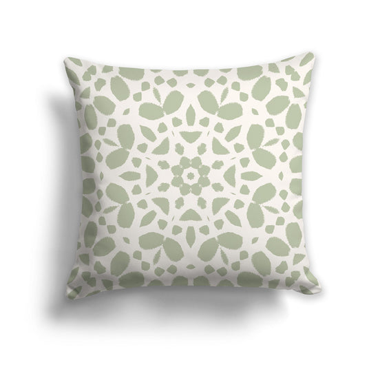 Square Throw Pillow with Green and Beige Large Circular Pattern