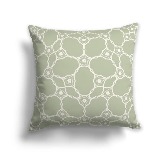 14 inch Throw Pillow with Green and Beige Web Lace Pattern