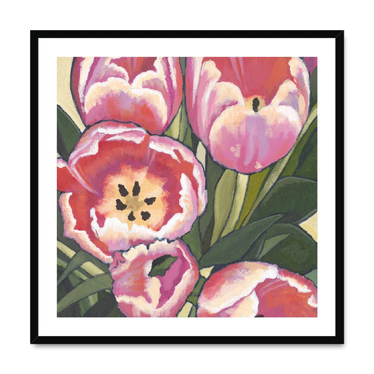 Framed Fine Art Print, Pink Tulips in Acrylic, FPS-1080, 12"x12", Natural Frame