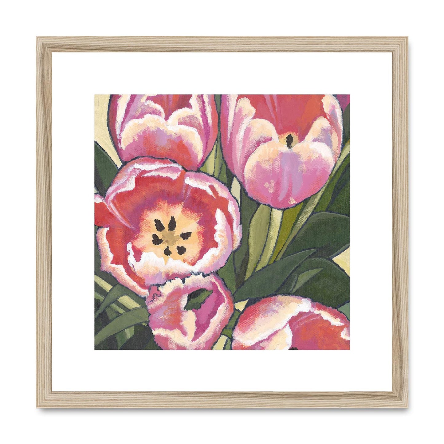 Framed Fine Art Print, Pink Tulips in Acrylic, FPS-1080, 20"x20", Black Frame