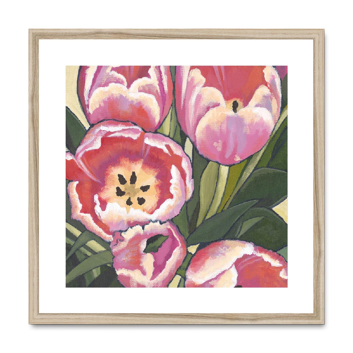 Framed Fine Art Print, Pink Tulips in Acrylic, FPS-1080, 20"x20", White Frame