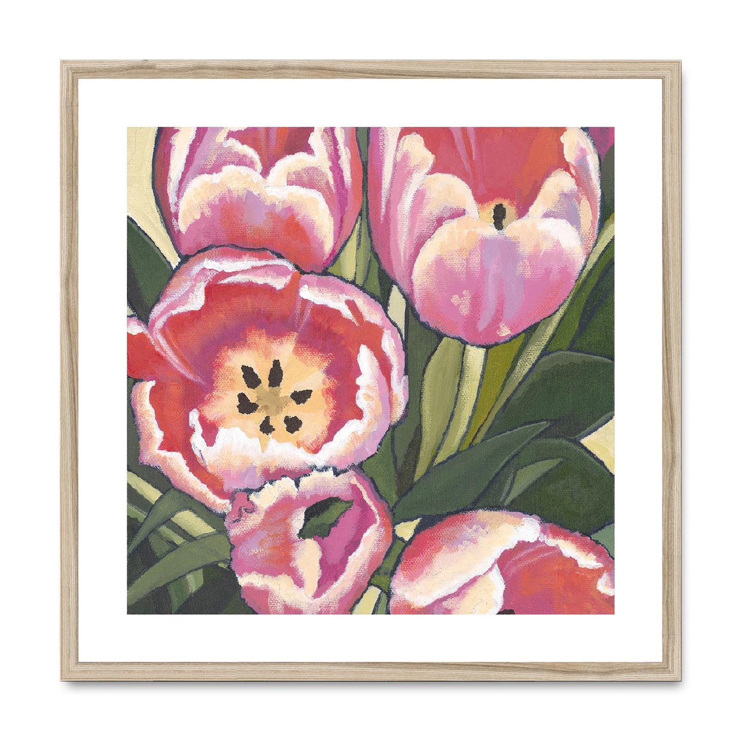 Framed Fine Art Print, Pink Tulips in Acrylic, FPS-1080, 20"x20", Natural Frame