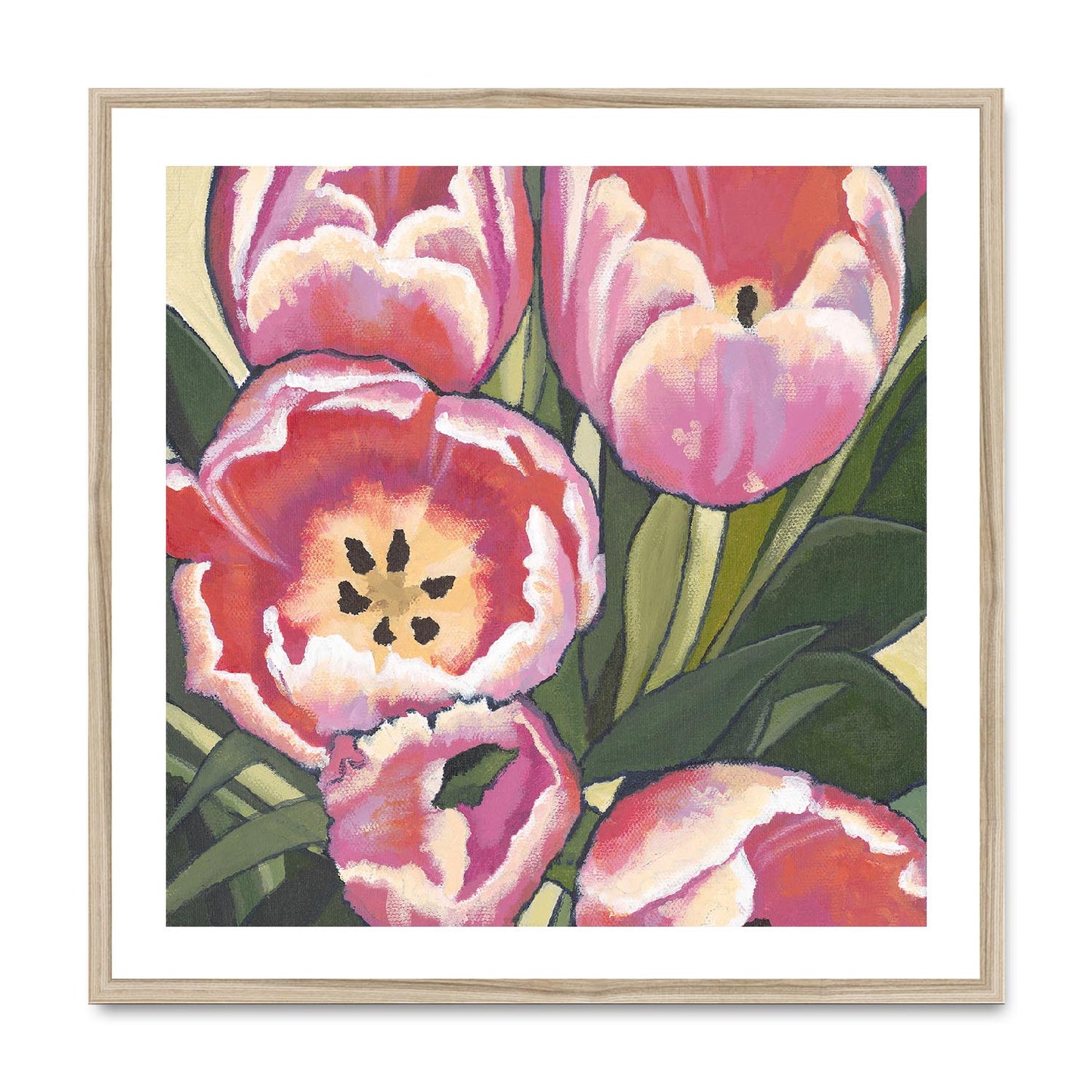 Framed Fine Art Print, Pink Tulips in Acrylic, FPS-1080, 24"x24", Black Frame